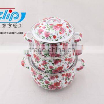 3 PCS ENAMEL CASSEROLE FULL OF FLOWER photo-2