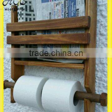 Rustic Wooden Wall Double Toilet Roll Holder and Book Magazine Rack - Hand Made photo-2