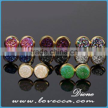 Good Quality Round 6.0mm Rose Gold Natural Druzy Stud Earring For Women photo-6