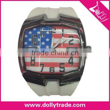 White color Lady Fashion New Times USA Flag White Jelly Silicone Watch