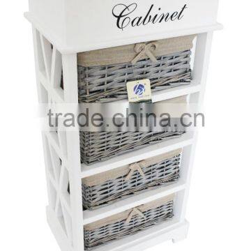 Shabby Chic Home Furniture Wooden Cabinet With Wicker Drawers photo-6