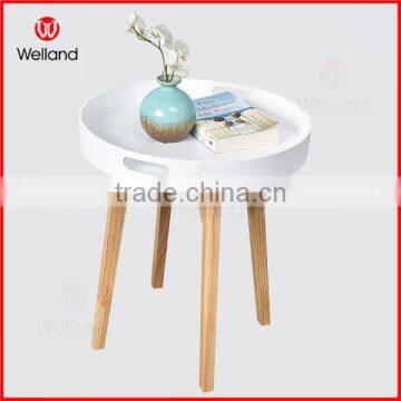 Round Wooden Tray Coffee Table End Table with Handle