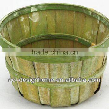 LIME GREEN WASH ROUND BAMBOO CHIP BASKET