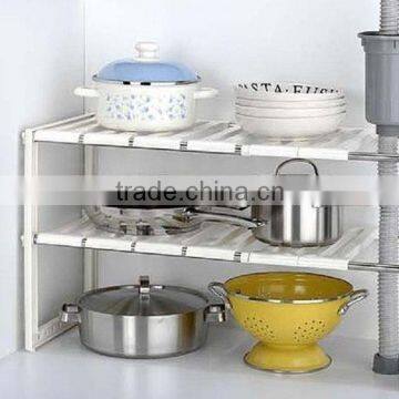 2 Tier Expandable Adjustable Under Sink Shelf Storage Shelves Kitchen Organizer