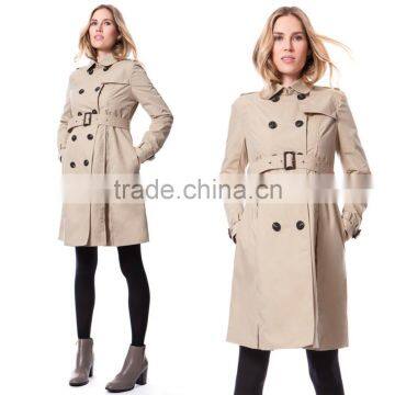 OEM Fashion Pregnant Women Long Coat Office Ladies Wear Coat Elegant Autumn Winter Turn-Down Collar Brown Trench Maternity Coat