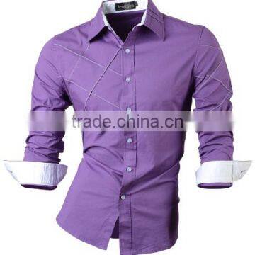 2016 New Fashion Men Long Sleeve Casual Slim Cotton Dress Shirts