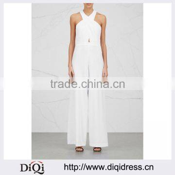 Wholasale Women Apparel Trimity White Wide-leg Racer Back Crepe Jumpsuit(DQE0126J)