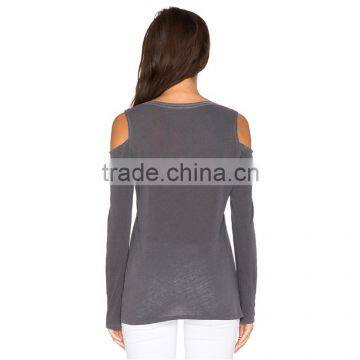 Ladies New Design Cotton Extended off Shoulder Long Sleeve t Shirt Design photo-3