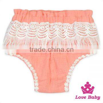 Kids Breathable Cotton Clothes Plain Color Lace Tassles Newborn Baby Size Diaper Infant Beach Shorts photo-4