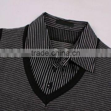 Thin Grey White Striped Cotton Sweater Shirt photo-2