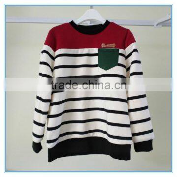 Kids Polyester Cotton Fabric Crewneck Sweatshirt, Long Sleeve Strip Shirts photo-3