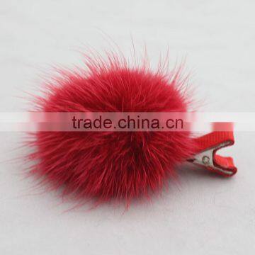 Myfur Cute Red Color Real Mink Fur Pom pom Hairpin For Fashion Girls