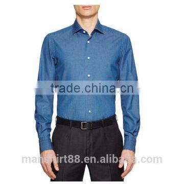 Denim Fabic Spread Collar Shirt for Men Long Sleeve Shirt for Men Washed Shirt photo-3