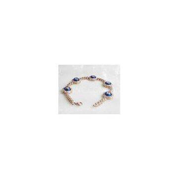 Trendy Ladies Evil Eye Jewelry Dark Blue Gold Plating 7 Inch Silver Bracelet