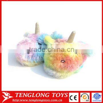 Custom Unicorn Design Plush Rainbow Unicorn Slippers For Winter