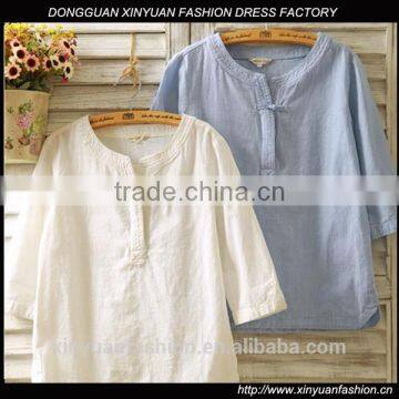 2017 ladies cotton and linen blouse tops wholesale women clothing China factory