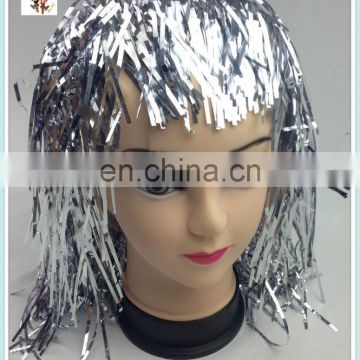 Cheap Unisex Short Silver Tinsel Carnival Party Wigs HPC-0052