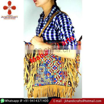 Handmade Embroidered Gypsy Banjara Handbags Leather Fringe Handbags