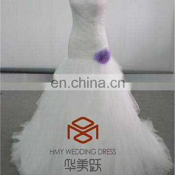 Customized Satin Tulle A-line Handmake Flower Sleeveless Wedding Dress Imported from China