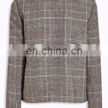 Fashion Black And White Brushed Check Jaket Zip Up Casual Jacket Top Women Clothing photo-3