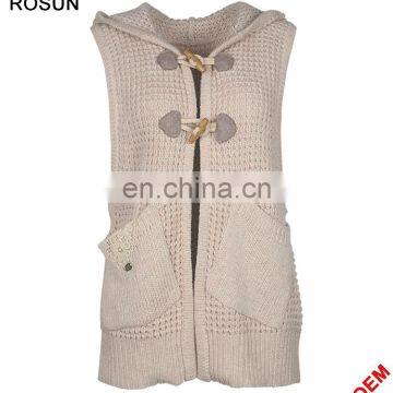 Wholesale Woman 3 GG Cotton Pockets side Hoodie Vest Sweater Jacket with Buttons