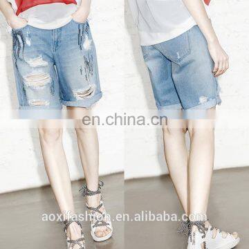 OEM service China factory fashion ladies stylish half new fashion jeans pants