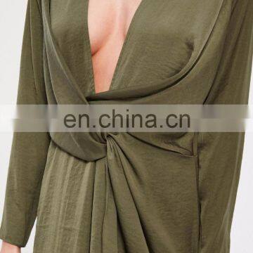 2017 Long Sleeve Mature Women Sexy Satin Wrap Mini Dress For Women photo-3