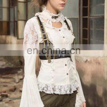 Steampunk Soft Blouse With Choker Look Collar photo-5