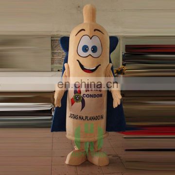 customized design condom costume mascot with blue cloak