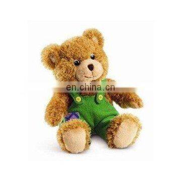 plush& stuffed teddybear with overalls,soft baby boy animal toy