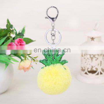 8cm Woman Bag Charm Pendant Pineapple Dolls Keyring Fox fur pom pom keychain