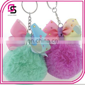 promotion 2017 fur ball with bow knot key chain wholesale