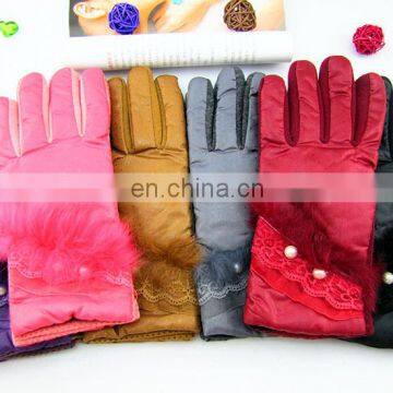 Fashion Cheap colorful bowknot pendant female cute Winter warm cashmere leather driving gloves with lace