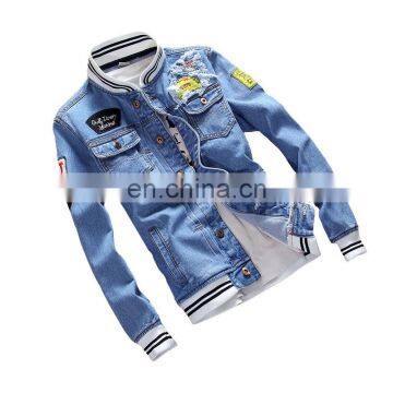 Korean Style 2020 New Fashion Wholesale Factory High Quality Plain Blue Cotton Botton Close Mens Jean Jacket Denim Men