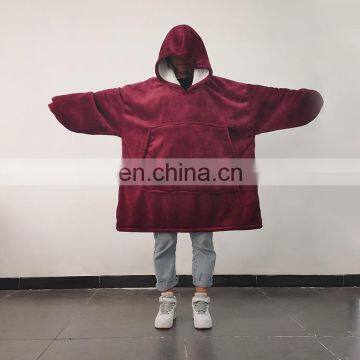 One Size Oversized Reversible Warm Soft Cozy Large Pocket Sherpa Hoodie Wearable Sweatshirt Blanket photo-2
