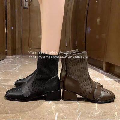 Women's Thick-heeled Autumn Short Boots Women Korean Style Mid-heel Net Red Socks Boots Fashion British Short-tube Martin Boots photo-2