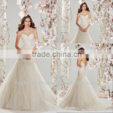 New Charming Sweetheart Neckline Lace Bodice Drop Waist Wedding Dress