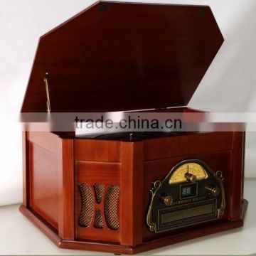 Classical Vinyl Record&Turntable with AUX Input/CD Player/AM,FM Radio