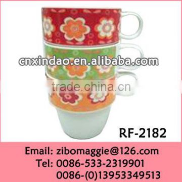 Zibo Made Hot Sale Porcelain Stackable Cup with Flower Design for Tea Promotional Cup