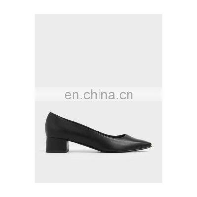 Black color pointed toe design block heel ankle wrap chrome tip pumps sandals shoes other color are available