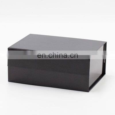 Custom lamination glossy black rigid A5 deep foldable gift box with magnetic closure