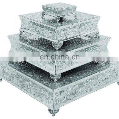 square design metal shiny flower wedding cake stand