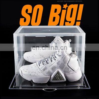 Amazon Hot Selling Side Open Door Steady Stacking Custom Logo OEM Giant Black Sneakers Plastic Black Shoe Box