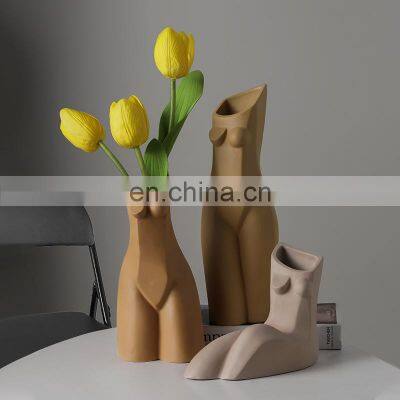 Amazon Hot Sellings Nordic Female Body Modeling Ceramic Flower Body Vase For Decorations Home