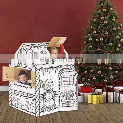 Custom Printed Children Toys For Art & Craft Diy Doodle House Coloring Indoor for Kids Cardboard Playhouse photo-5