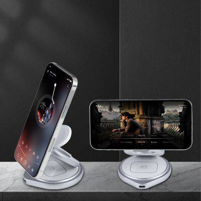 Magnetic 3 in 1 Folding Zinc Alloy Wireless Charger Non Rotating Fast Charging Station for smart phone watch earphone