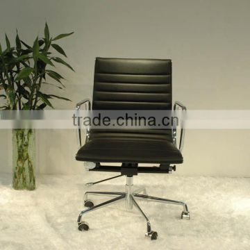 Replica European Style Chrome Aluminum frame Italian Genuine Leather lift swivel Charles and Ray Low Back Office chair