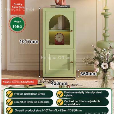 Minimalist Arch Design Metal Credenza SD-O854 With Reeded Glass Door | Steel Office Supplies & Printer Stand Cabinet 350mm Depth for Home Office