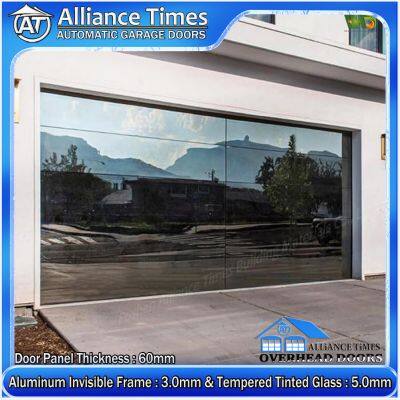 Premium Frameless Aluminum Flush Tinted Tempered Glass Panels Sectional Garage Doors