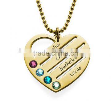 Stainless Steel Gold Name Necklace ,Birthstone Heart Necklace With Engraved Names